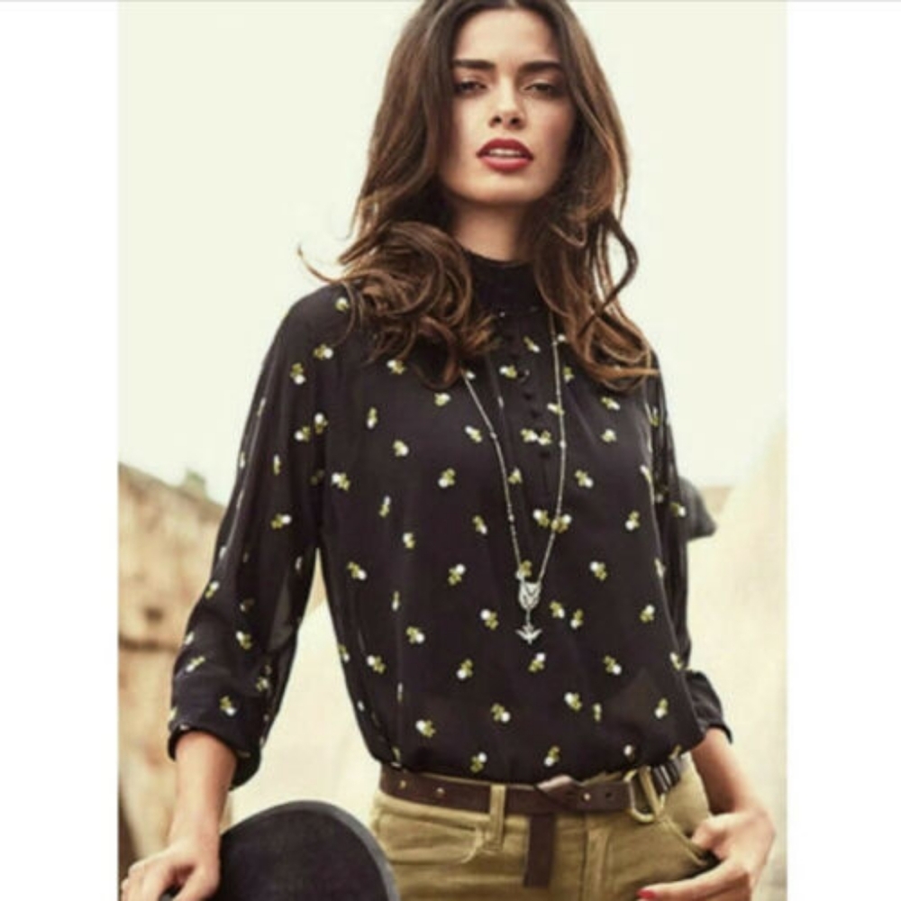 CAbi #5338 Chiffon Embroidered Floral Blouse XS